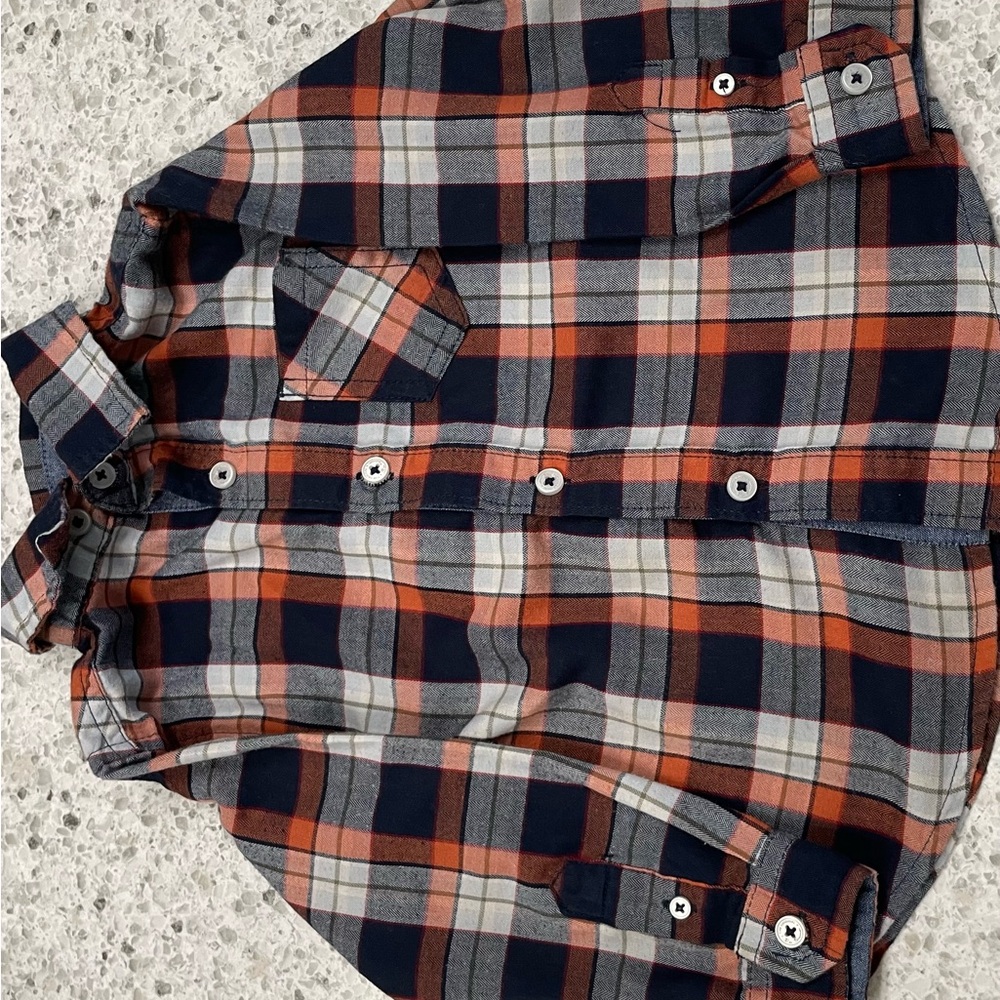 Men's Plaid Shirt - Navy, Orange, and Gray 18-24 months